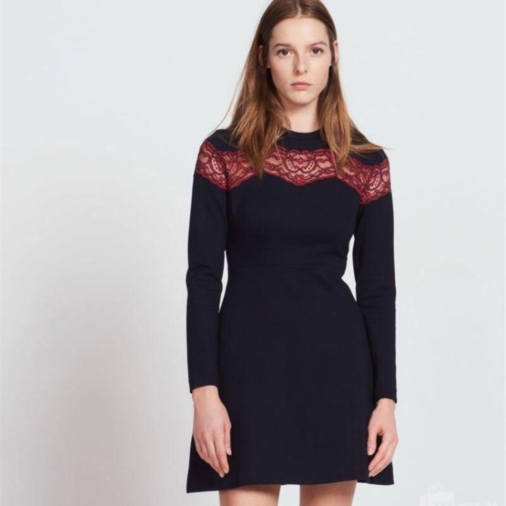 SANDRO Lace panel jersey dress